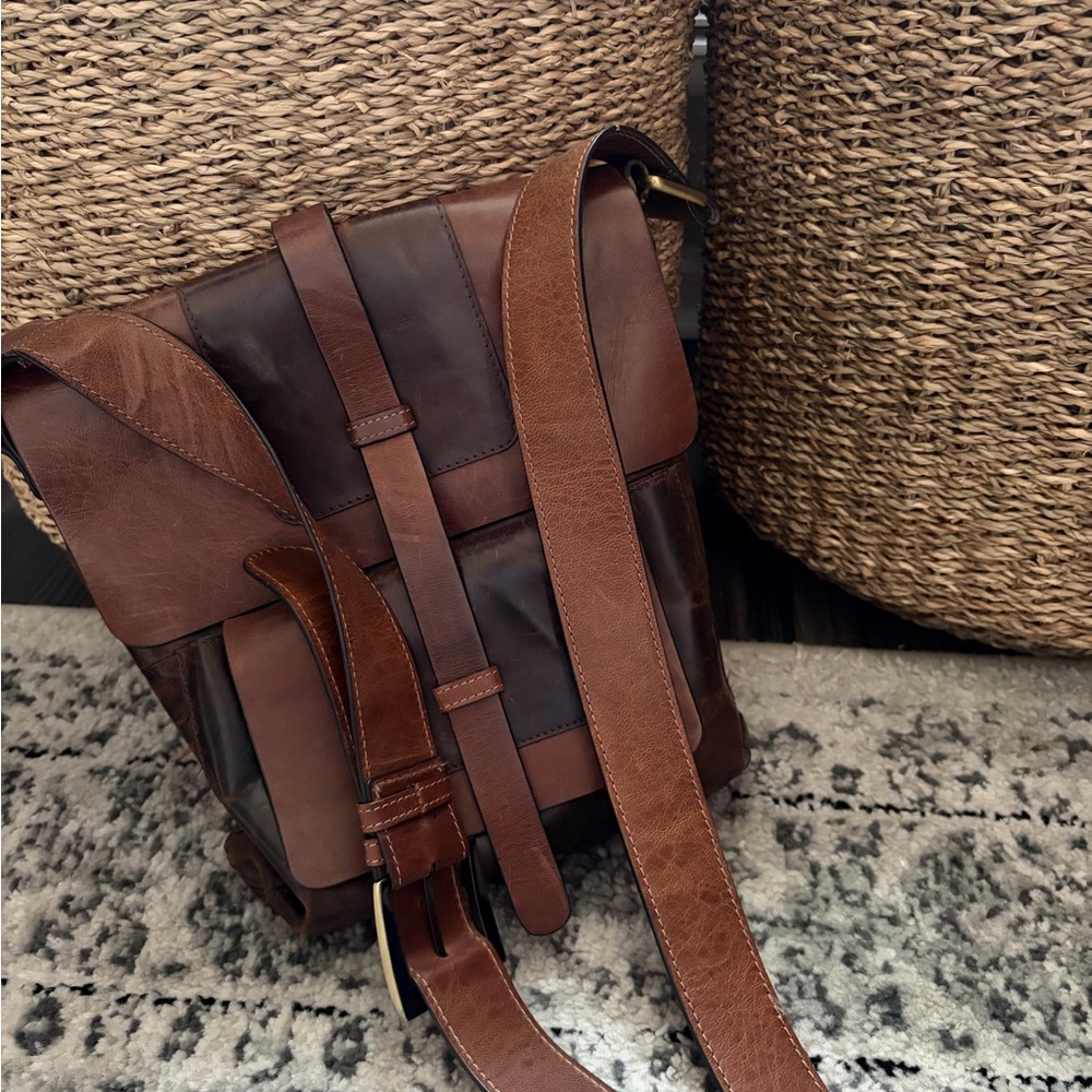 Brown Leather Patchwork Crossbody Bag